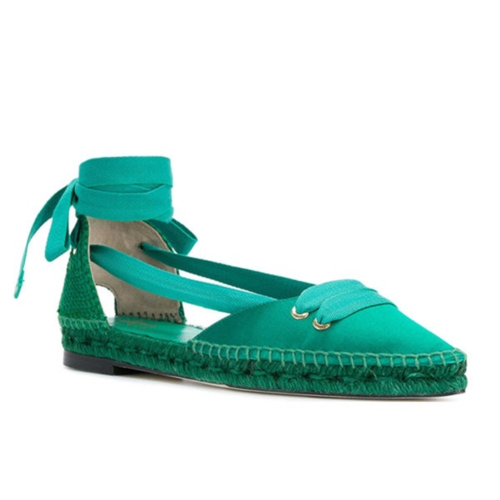 CASTANER Green satin Manolo flat espadrilles